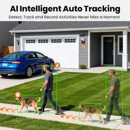 Dual Lens Wireless Home Security System Outdoor, Solar-Powered, 4PCS 2-in-1 Cameras, 10CH 4K NVR, 500GB HDD, 2.4/5GHz WiFi 6, AI Tracking, 360° PTZ, Color Night Vision, IP66, No Monthly Fee