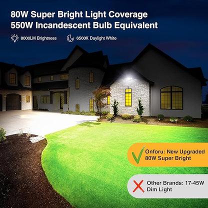 Onforu 80W LED Dusk to Dawn Flood Lights, 8000LM Brown Exterior Security Outdoor Lighting,IP65 Waterproof Outdoor 3 Adjustable Heads Photocell Light Fixture,6500K Floodlight for Garage,Patio,Yard