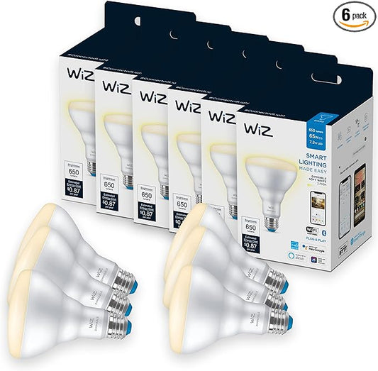 WiZ 65W BR30 Soft White LED Smart Bulb - Pack of 6 - E26, Indoor - Connects to Your Existing Wi-Fi - Control with Voice or App + Activate with Motion - Matter Compatible
