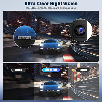 4K Mirror Dash Cam 11.26" Rear View Mirror Front and Rear View Dual Cameras with Night Vision,G-Sensor,Loop Recording,Parking Assistance,APP Control,24H Parking Monitor,Waterproof Backup Camera