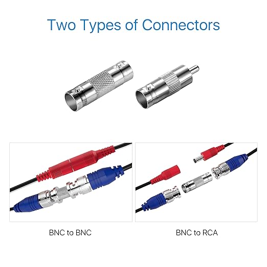ZOSI 4 Pack 16ft(5 Meters) All-in-One Video Power Cables,BNC Extension Surveillance Camera Cables for 4K 8MP 5MP 1080P CCTV Security DVR System,4 x BNC & RCA Connectors and 100pcs Cable Clips