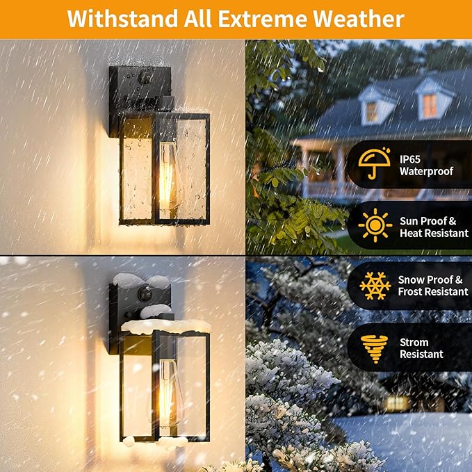 2 Pack Motion Sensor Outdoor Light Fixtures Wall Mount, H 10.24'' Small Front Porch Lights for House, Exterior Wall Sconce, Black Waterproof Lantern Lamp,Outside Coach Light for Garage Entryway Yard