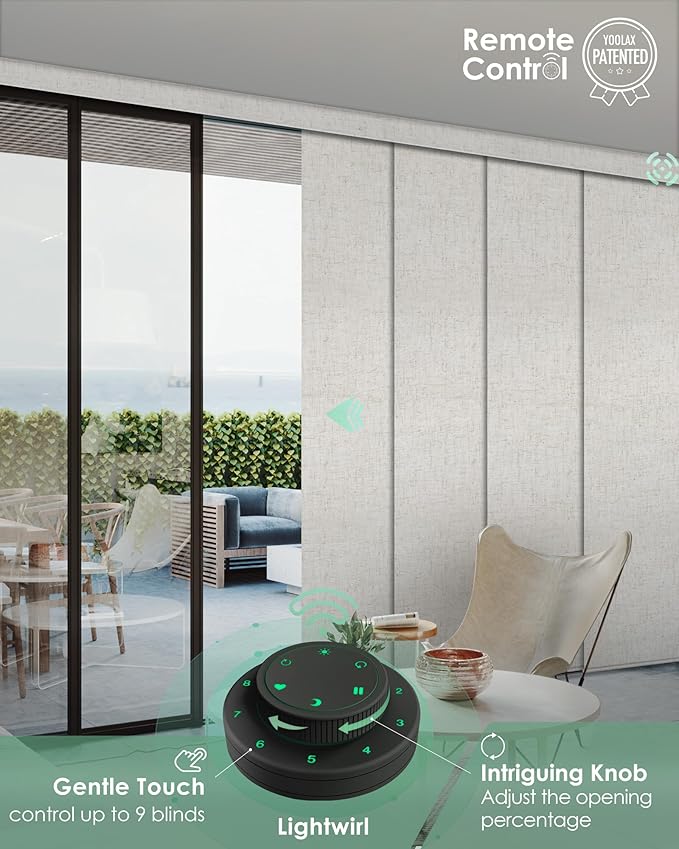 Yoolax Custom XL Smart Vertical Blinds, Motorized Sliding Door Blinds Compatible with Alexa, Fabric Blackout Rechargeable Battery Sliding Panel for Indoor Windows, Patio Doors(Linen Beige)