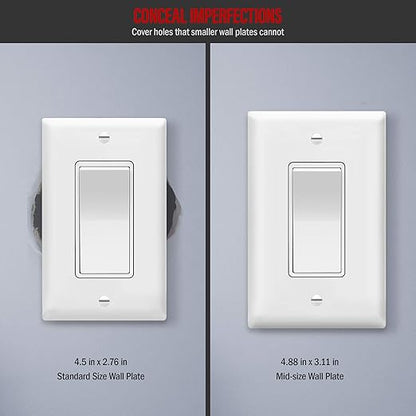 ENERLITES Decorator Light Switch, Single Pole, 15A 120-277V, Grounding Screw, Residential Grade, UL Listed, 91150-WMWP-10PCS, White with Mid-Size Wall Plates, 10 Pack