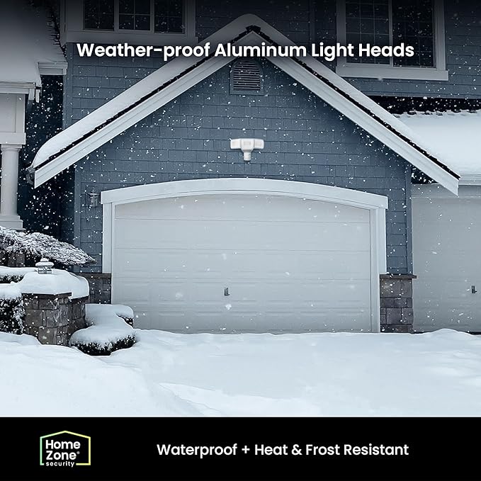 Home Zone Security Smart Flood Lights 3500 Lumens, 5000K Super Bright Security Light, 3 Adjustable Heads, Remote Control from App, Weather Resistant, Motion Sensor, Adjustable Color Temperature