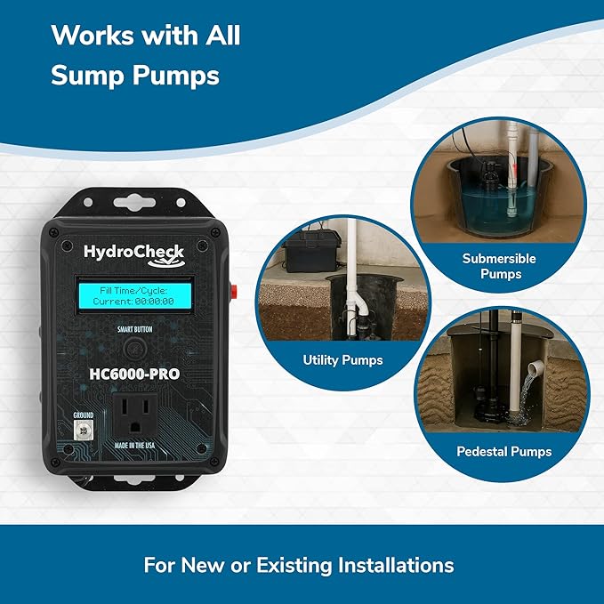 HC6000-PRO Smart Sump Pump Float Switch & Performance Monitor w/Data Tracking, LCD Screen Display Real-Time Information, Built-in Alarms, & Dual-Sensors for Optimal Efficiency, Made in USA