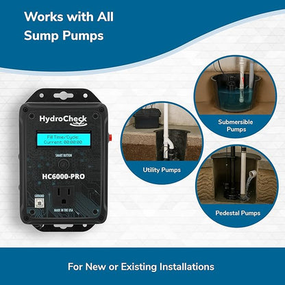 HC6000-PRO Smart Sump Pump Float Switch & Performance Monitor w/Data Tracking, LCD Screen Display Real-Time Information, Built-in Alarms, & Dual-Sensors for Optimal Efficiency, Made in USA