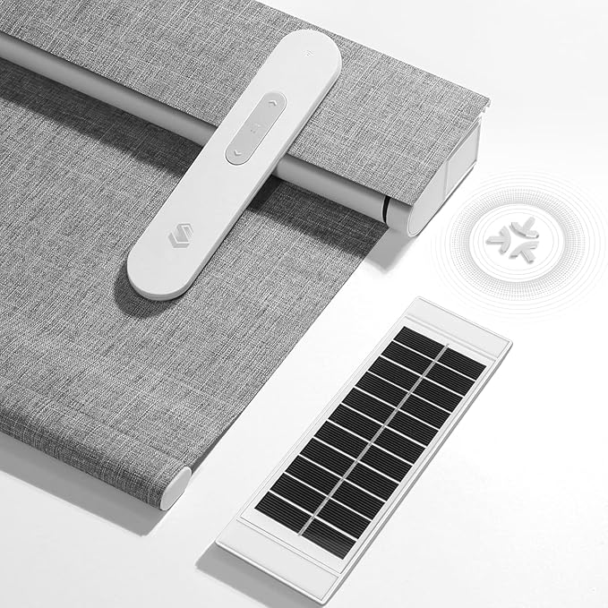 Motorized Blinds with Remote, Smart Blinds with Solar Panel, Cordless Blackout Automatic Shades with Matter Motor, Grey, 23×72