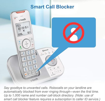 VTech VS112-37 DECT 6.0 Bluetooth 3 Handset Cordless Phone for Home with Answering Machine, Call Blocking, Caller ID, Intercom and Connect to Cell (Silver & White)