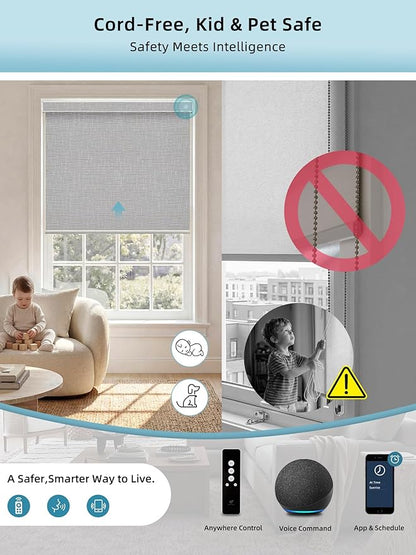 SmartWings Motorized Smart Blinds with Remote, Custom Automatic 100% Blackout Roller Shade Compatible with Alexa/Homekit/Google, Electric Smart Blinds for Indoor Windows, Safari Smoke