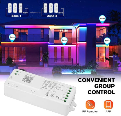 DR03W WiFi SPI 5~24V RGB Controller - Designed for Addressable LED Strip Lights, Compatible with Alexa Google Home Siri Smart Life Tuya APP Control Work with RC03RF WR01RF 2.4GHz Remoter etc