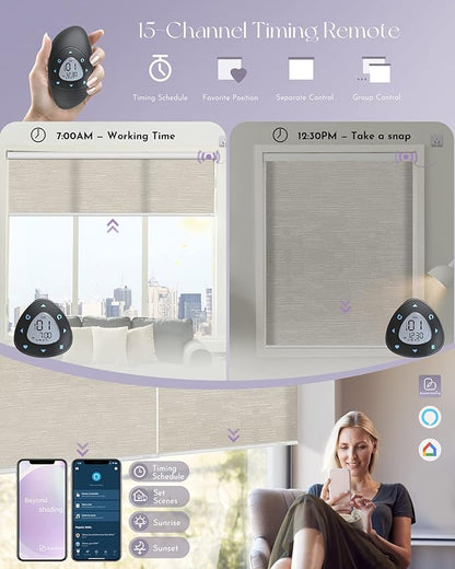 Graywind Motorized Light Filtering Shades Compatible with Alexa Google Hardwired WiFi Smart Half Shading Remote Control Automated Blinds Electric Window Shades, Custom Size (Jacquard Coffee)