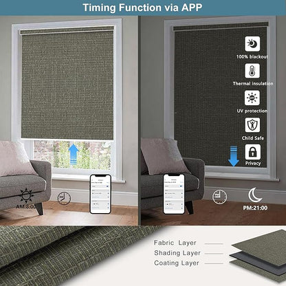 Bringnox Motorized Blinds with Remote,100% Blackout Smart Roller Blinds Compatible with Apple Homekit Google Home and Alexa Via HUB,and Customized (Safari Smoke-19)