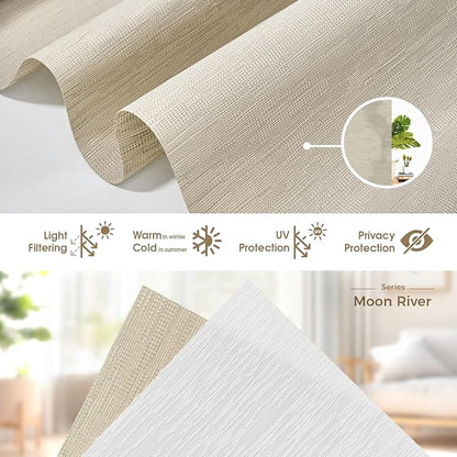 HeyBlinds Motorized Blinds with Remote, Smart Roller Shades with App & Voice Control, Work with Alexa Google HomeKit, Light Filtering Custom Window Shades for Living Room Office (Moon River-Sand LF)