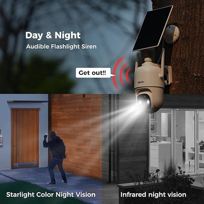 Vicohome 2CQ1 AI 2K Solar Security Camera Wireless Outdoor, Battery Powered,Two Way Audio,Motion Detection, 360° View,Easy to Setup,Color Night Vision,Audible Flashlight Siren,180 Days Exchange Policy