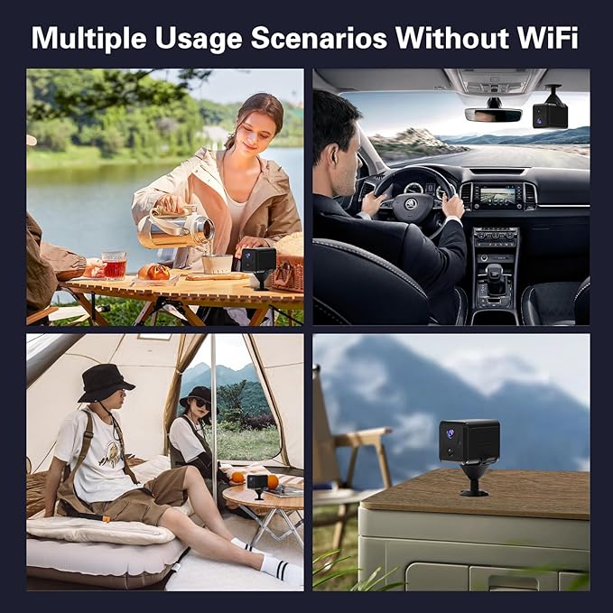 4G LTE Cellular Wireless Security Camera, with SIM Card and Memory Card, 2K HD Mini No WiFi Camera, Auto Night Vision, Real-Time Notifications,Portable Battery Operated Small Camera