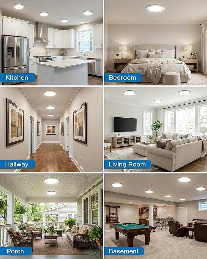 LEDYOND 6-Pack 6 Inch Canless LED Recessed Lighting with Iron Junction Box, 1200LM Slim Wafer Light, 5CCT 2700K-5000K Selectable, CRI 90+, Dimmable Metal Trim Retrofit Ceiling Light, Energy Star &ETL