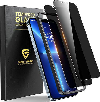 ImpactStrong Anti-Spy Privacy Screen Protector for iPhone 14 Plus/iPhone 13 Pro Max (6.7-Inch), 9H Tempered Glass, Shatter-Resistant, Anti-Scratch, Easy Install Kit, Case Friendly, 2-Pack
