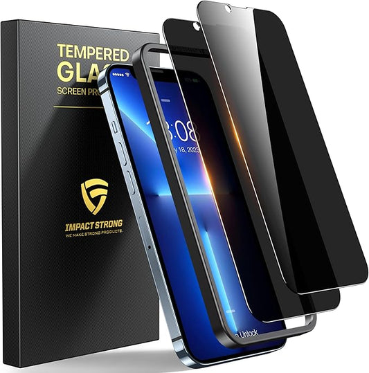 ImpactStrong Anti-Spy Privacy Screen Protector for iPhone 14 Plus/iPhone 13 Pro Max (6.7-Inch), 9H Tempered Glass, Shatter-Resistant, Anti-Scratch, Easy Install Kit, Case Friendly, 2-Pack