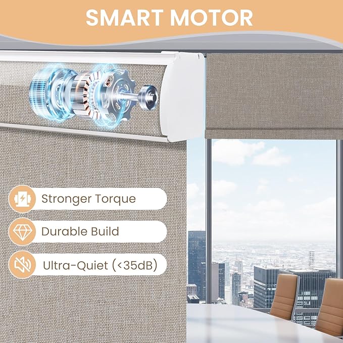 Motorized Smart Blinds with Remote – 100% Blackout Roller Shades – Alexa, Google, Apple HomeKit, Tuya App –Automatic Curtains for Home Office – Plug-in or Rechargeable Motor