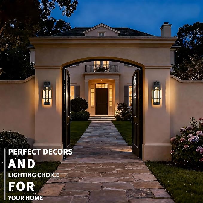 2 Pack Dusk to Dawn Outdoor Exterior Lighting Fixtures Wall Mount, Dimmable Wall Porch Lights for House, Sensor Outside Lantern Lamp, Waterproof Black Sconce Coach Lights for Garage (Bulb Included)