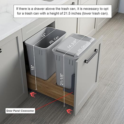 Dowell Double 35Qt Undermount Trash Pull-Out Waste Container with Full Extension Soft-Close Slides, Bottom Mounted, Face Frame/Frameless Min. Cabinet Opening: 15-1/2 Inch Wide-4008 0218 35