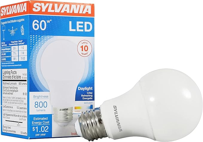 Sylvania LED Light Bulb, 60W Equivalent A19, Efficient 8.5W, Medium Base, Frosted Finish, 800 Lumens, Daylight (79281) (Pack of 1)