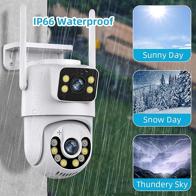 1080P PTZ Outdoor Security Camera, Dual Lens Linkage Wireless WiFi Cameras for Home Security, 360° View Auto Tracking Surveillance Camera with Human Detection, Color Night Vision, Two-Way Audio