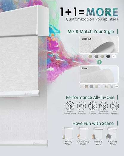 Yoolax Smart Dual Roller Shades, Motorized Blinds with Remote Smart Blinds Compatible with Alexa, Blackout & Sheer Automatic Dual Shades for Windows (White)