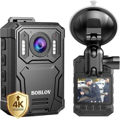 BOBLOV KJ23Pro 4K Body Camera, 128GB Body Camera with Night Vision, 4000mAh Battery for 15 Hours Continuous Recording, IP66 Waterproof Design for Law Enforcement, Security, and Outdoor Work（4K 128GB）