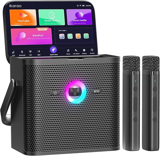 Ikarao Karaoke Machine for Adults, with Lyrics Display Screen, 32GB Karaoke Tablet, 2 Wireless Microphones, Karaoke Speaker with Autotune EQ, Connect TV, Portable Karaoke System for Home Outdoor Party