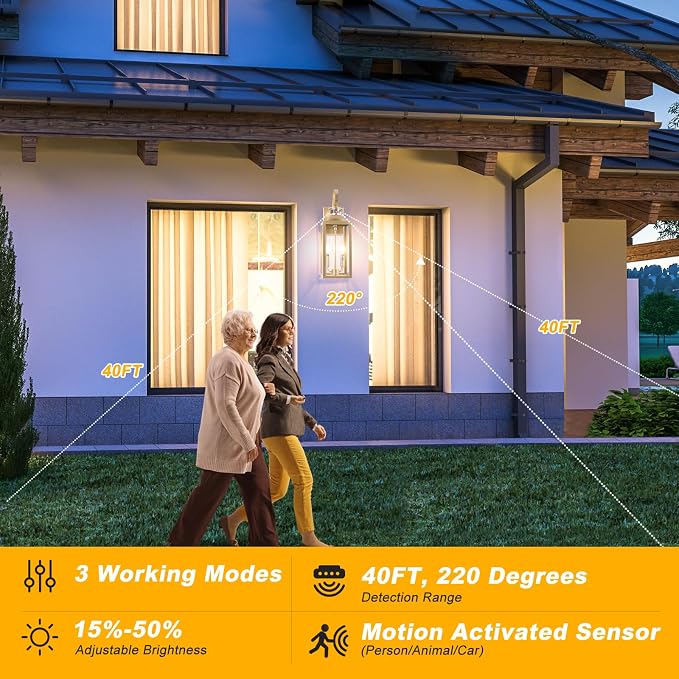 20" Motion Sensor Outdoor Light, Dusk to Dawn Farmhouse Porch Wall Lanterns