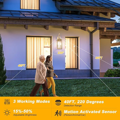20" Motion Sensor Outdoor Light, Dusk to Dawn Farmhouse Porch Wall Lanterns