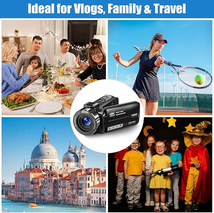 4K Camcorder Video Camera, 80MP HD Vlogging Camera for YouTube with IR Night Vision, 18X Digital Zoom, 3.0" IPS Screen, SD Card, 2 Batteries