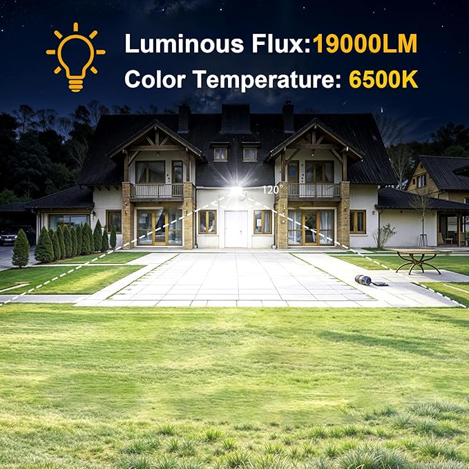 Onforu 200W Flood Lights Outdoor,19000lm Bright LED Work Light with Plug,Daylight White LED Flood Lighting,IP66 Waterproof Security Yard Lights for Yard Garage Stadium 2 Pack