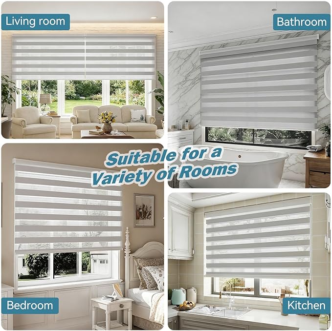 Interior Window Shades, Smart Dual Layer Light Filtering Blinds Compatible with Alexa & Google Home, Customized Size Cordless Electric Window Shades, (Smoky Gray, 55% Blackout)