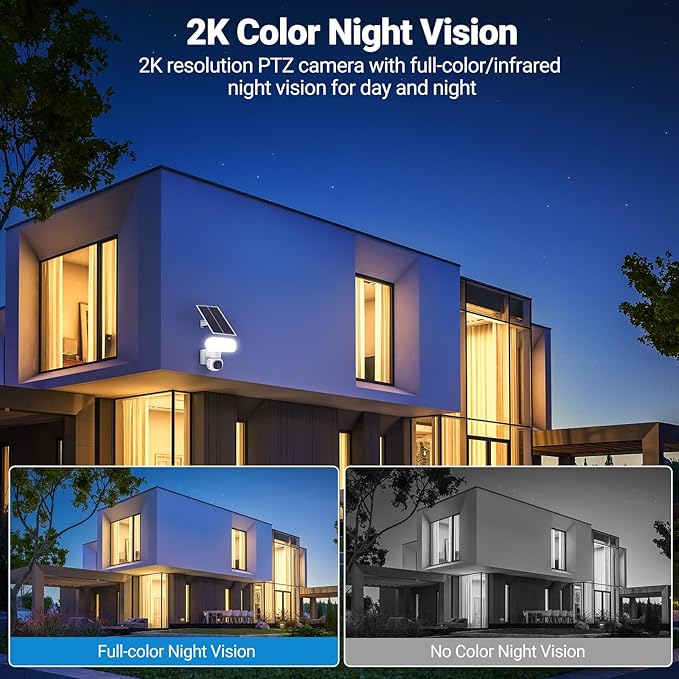 Cadrim 2K Outdoor Wireless Floodlight Security Camera-Solar Powered (64GB Local Storage), 360° Pan/Tilt AI Motion Tracking/ 1500LM Flood Light/ 2K Color Night Vision/ 2.4GHz WiFi