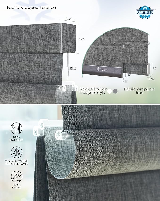 Yoolax Motorized Matter Roman Shades Light Filtering Smart Blinds for Windows Compatible with Alexa, Google Home, Homekit, Automatic Roman Shades with Remote Customized (Dark Grey)