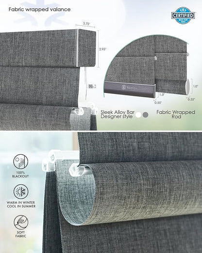 Yoolax Motorized Matter Roman Shades Light Filtering Smart Blinds for Windows Compatible with Alexa, Google Home, Homekit, Automatic Roman Shades with Remote Customized (Dark Grey)