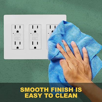 Faith Electric 3-Gang Decorator Screwless Wall Plate Child Safe Outlet Covers, 4.68" H x 6.6" L, Fits GFCI, USB Receptacles, Dimmers, and Lighting Controls, ETL Listed, White