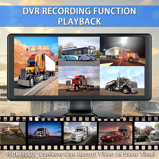 4K Backup Camera System with 10.36" IPS 5-Channel Touch Screen Monitor Rear Side View 5 AHD Camera DVR Recording Backup Heavy Duty Camera for Truck Bus RV Trailer Semi Box EH5 VEKOOTO