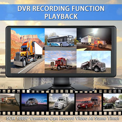 4K Backup Camera System with 10.36" IPS 5-Channel Touch Screen Monitor Rear Side View 5 AHD Camera DVR Recording Backup Heavy Duty Camera for Truck Bus RV Trailer Semi Box EH5 VEKOOTO
