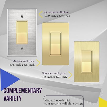 ENERLITES Elite Series Decorator Light Switch with Brushed Screwless Wall Plate, Single Pole, 3 Wire, Grounding Screw, Residential Grade, 15A 120V, UL Listed, 91150-GDWBP, Brush Gold with Wall Plate