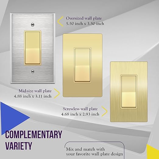 ENERLITES Elite Series Decorator Rocker Light Switch, 15A 120V/277V, Single Pole, Grounding Screw, Residential Grade, UL Listed, Brushed Wall Plates Included, 91150-GDWBP-10PCS, Gold Color (10 Pack)