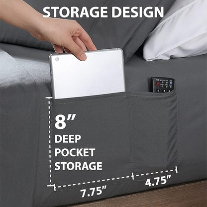 Swift Home Smart Sheets, Ultra Soft Brushed Microfiber 3-Piece Sheet Set, Fitted Bed Sheet with Side Storage Pockets – Grey, Twin XL