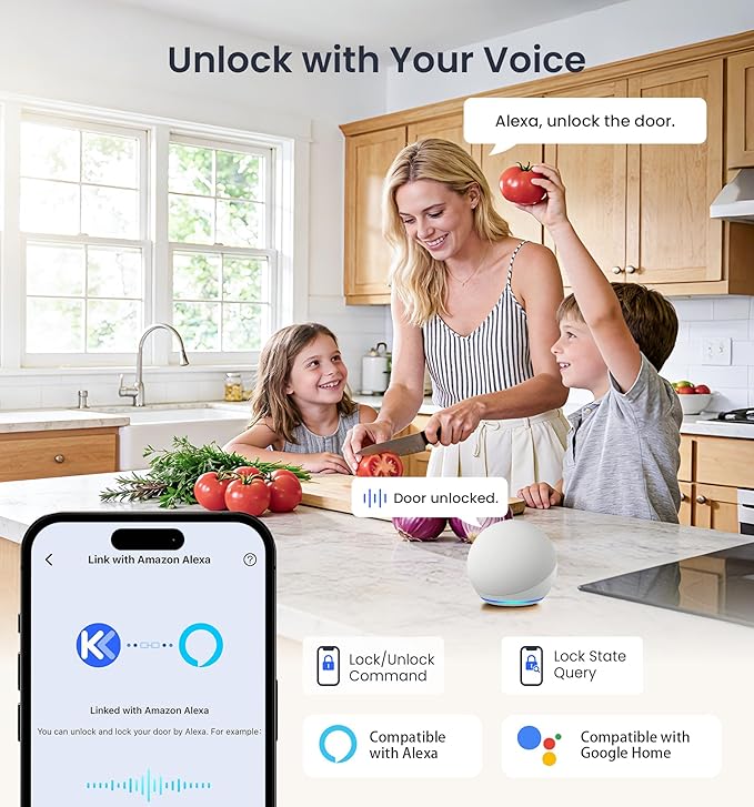 Veise VE029-E Wi-Fi Smart Lock with Handle & Non-Keyed Deadbolt, Fingerprint Keyless Entry Lock for Front Door, APP Remote Control, Keypad Electronic Digital Knob, IP65 Waterproof, Satin Nickel