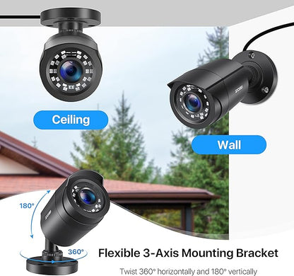 ZOSI HD-TVI Security Cameras: 4-Pack Bullet and 4-Pack Dome, 1080P 2MP 1920TVL, 80ft IR Night Vision, Indoor Outdoor Weatherproof for 4K/5MP/1080P CCTV DVR.