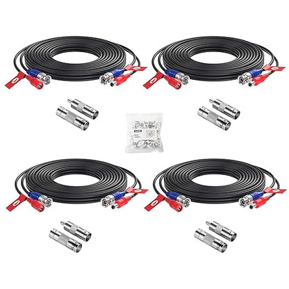 ZOSI 4 Pack 16ft(5 Meters) All-in-One Video Power Cables,BNC Extension Surveillance Camera Cables for 4K 8MP 5MP 1080P CCTV Security DVR System,4 x BNC & RCA Connectors and 100pcs Cable Clips