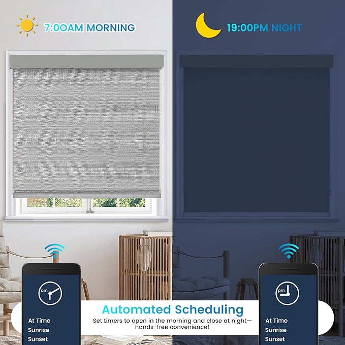 Motorized 100% Blackout Roller Shades – Custom Smart Blinds with Remote Control, Rechargeable Battery or Plug-in Motor, Tuya WiFi Optional, Home & Office Automatic Window Shades (Light Gray/CH9422)