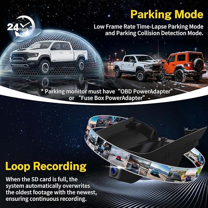 Front 4K Dash Cam fit for Dodge RAM 1500/2500/3500(Large Cover) 2019-2024 Rebel Big Horn Laramie Tradesman TRX SLT Classic,OEM-Style Camera,2160P HDR,5.8GWiFi & APP,GPS,Loop Recording,G-Sensor